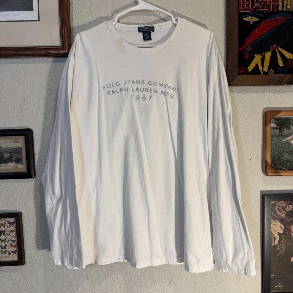 Vintage 90s White Polo Jeans Co. Ralph Lauren Long-Sleeve Shirt Mens Size Large